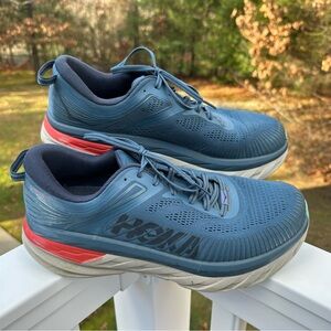 Hoka One One Bondi 7 Mens Blue Red Athletic Running Shoes Sneakers Size 11.5 2E